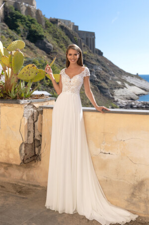 Vintage Brautkleid mit Ärmeln. Schmale A-Linie mit Ärmelchen